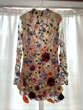 Sheer Floral Embroidered Mini Dress - Multi Floral